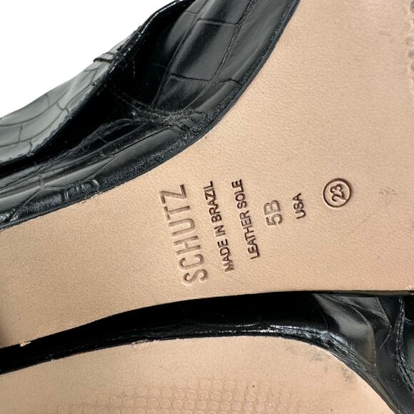 Schutz NWOB Jorian Crocodile Embossed Leather Bootie Black Size 5B Wedge Heel - Picture 7 of 8